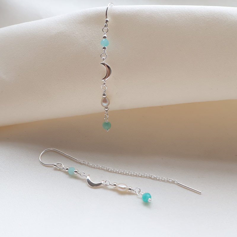 "Moon River" s�lv �reringe med amazonit og perler