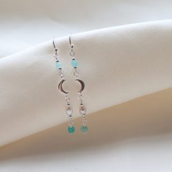 "Moon River" s�lv �reringe med amazonit og perler