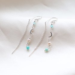 "Moon River" s�lv �reringe med amazonit og perler