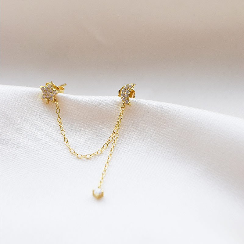 "Cosmic Chain Star &amp; Moon" guld (single) i 925 sterling silver