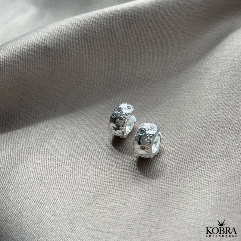 "Luna" Small chunky hoops with stones in silver