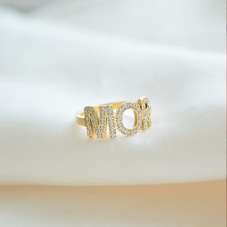 "MOR" ring med sten � 18K PVD Forgyldt