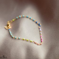 "Moria" guld-armbnd med farvede kugler