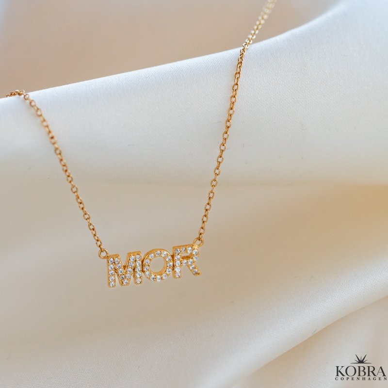 "MOR" guld halsk�de med sten
