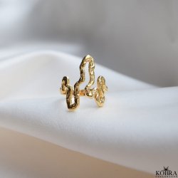 "Nagini Organic" Slange ring i organiske former  Hammerslet look i forgyldt