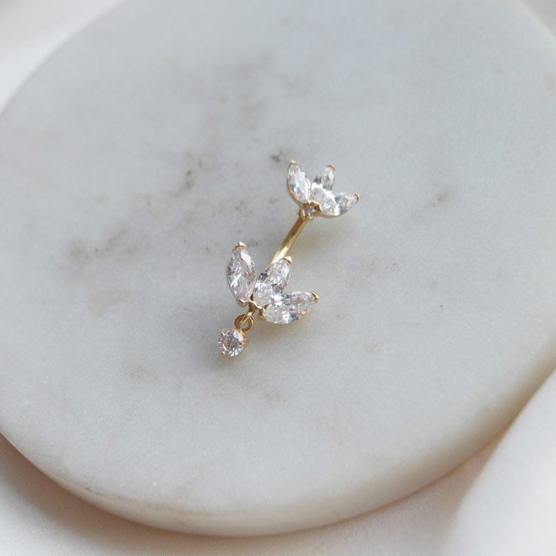 "Marietta" sommerfugl navlepiercing med zirkonia
