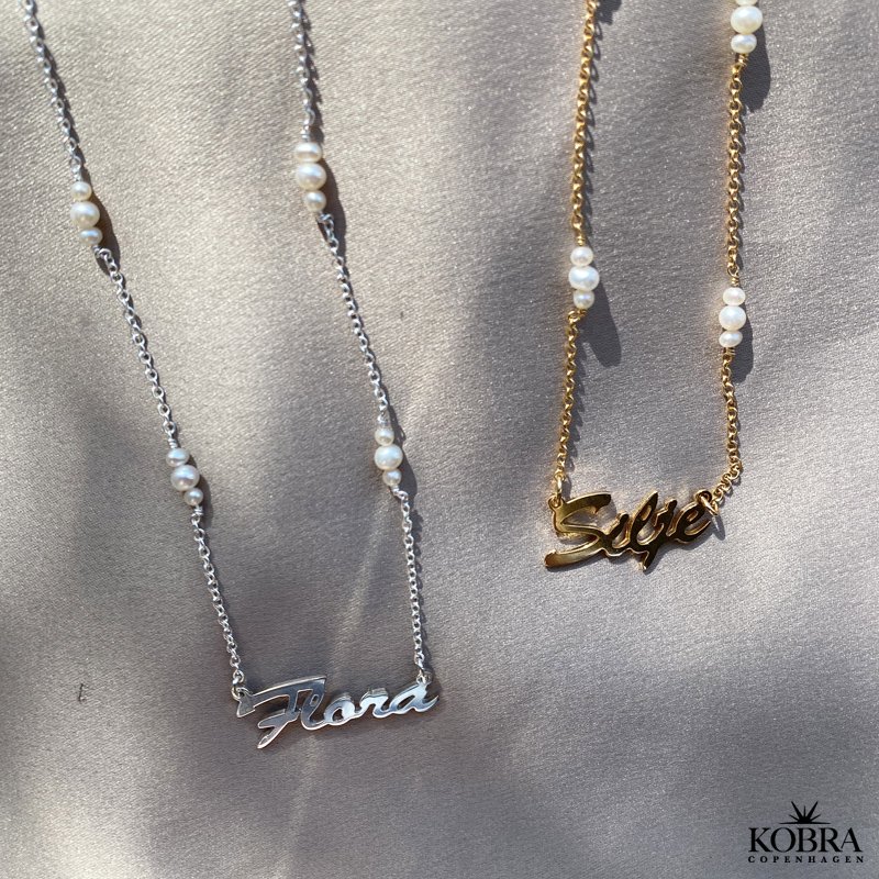 "Midsommar" slv navnehalskde med perler - hndlavet til dig!