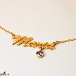 Guld navnehalskæde med din månedssten / birthstone