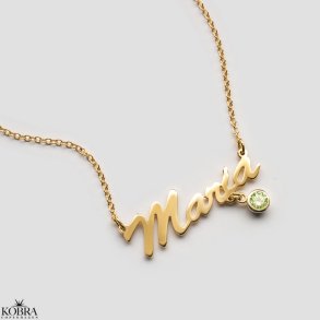 Guld navnehalskde med din mnedssten / birthstone