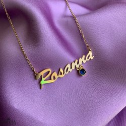 Guld navnehalskæde med din månedssten / birthstone