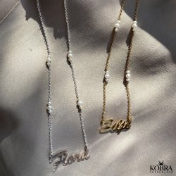 "Midsommar" slv navnehalskde med perler - hndlavet til dig!