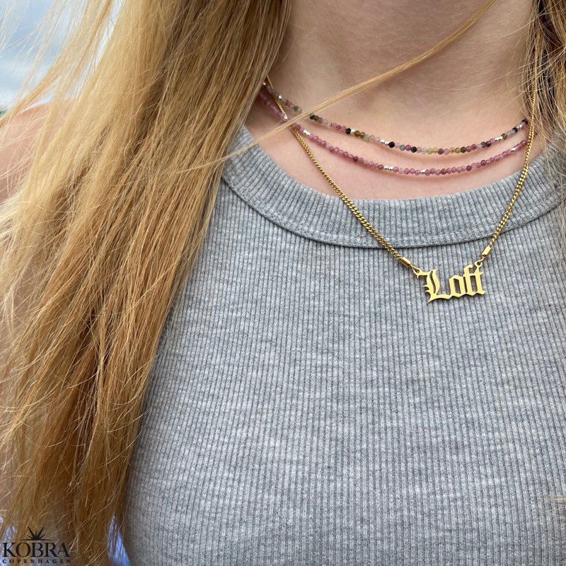 "Bronx" 18 karat forgyldt navnehalskde med dit navn samt 2mm. panzerkde