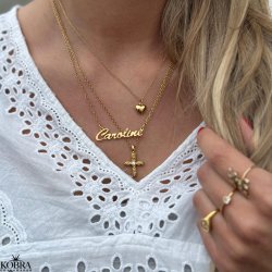 "Blessed" 18 carat gold plated cross necklace with small stone