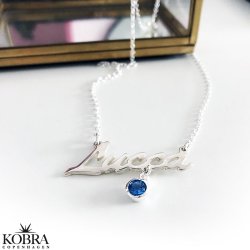 Navnehalskæde i sterling sølv med din månedssten / birthstone