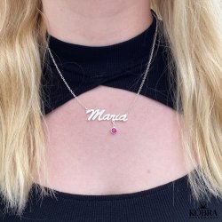 Navnehalskæde i sterling sølv med din månedssten / birthstone