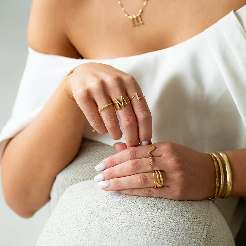 "Wave" 18 karat forgyldt b�lget ring