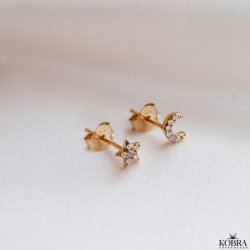 "Night Sky" guld reringe med stjerne og mne samt zirkonia sten