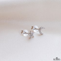 "Night Sky" slv reringe med stjerne og mne samt zirkonia sten