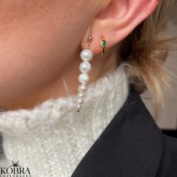 "Juniper" small gold-plated hoops with green stone