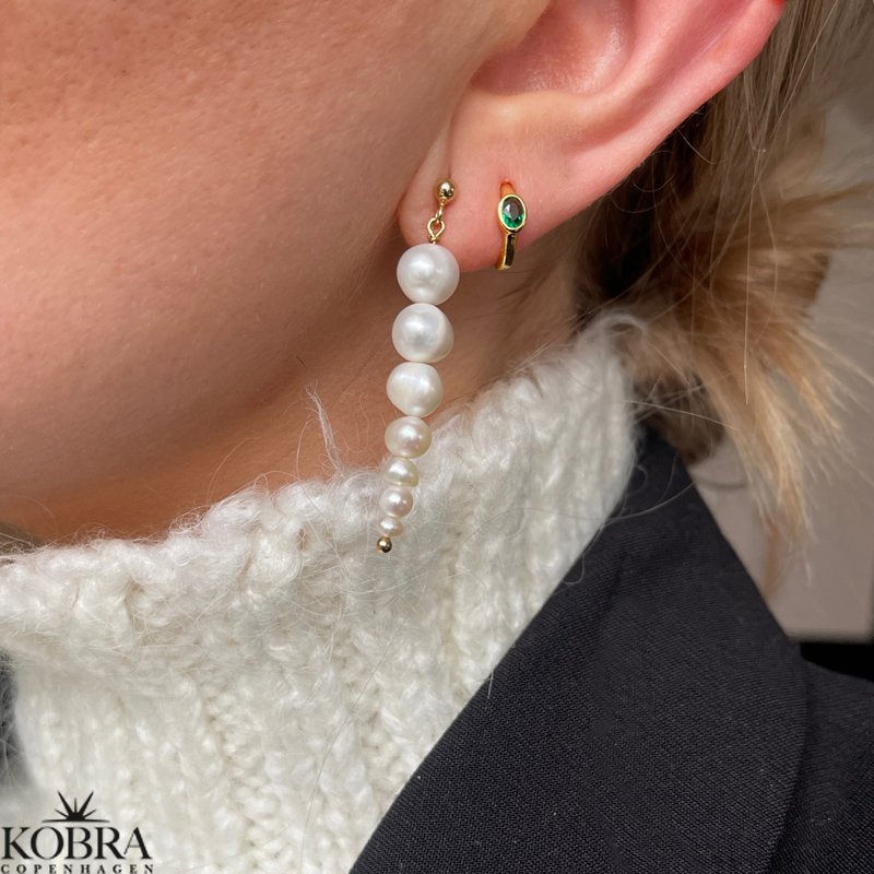 "Juniper" small gold-plated hoops with green stone