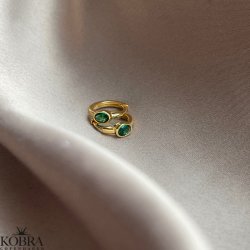 "Juniper" small gold-plated hoops with green stone
