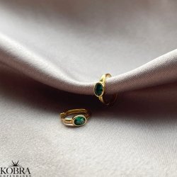 "Juniper" small gold-plated hoops with green stone