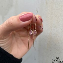 "Serina" teardrop-shaped gold-plated earring with white or pink stone