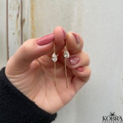 "Serina" teardrop-shaped gold-plated earring with white or pink stone