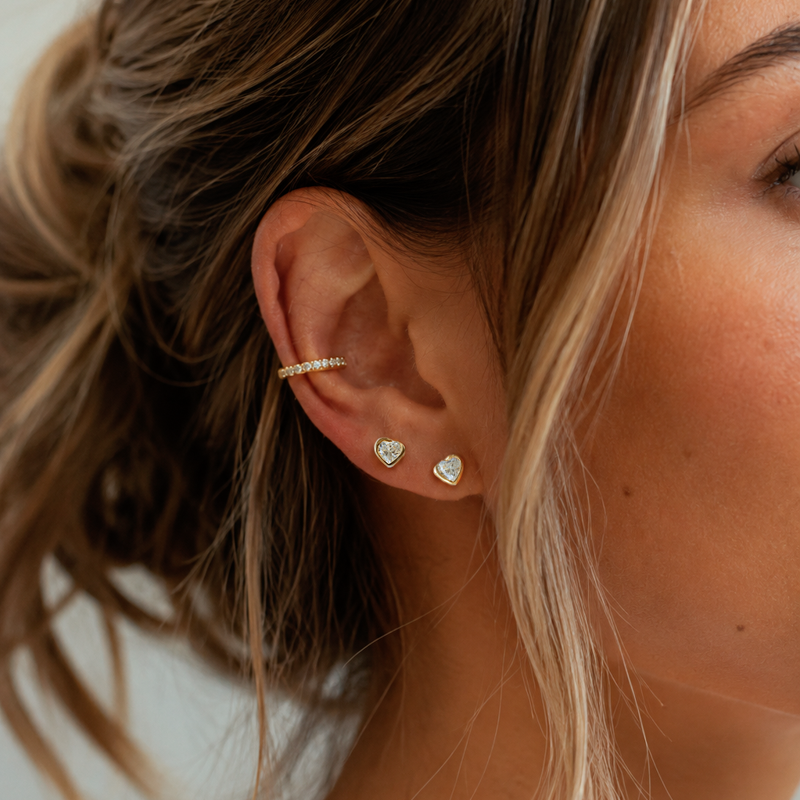 "Angel" Asymmetrical Heart Stud Earrings, Gold Plated