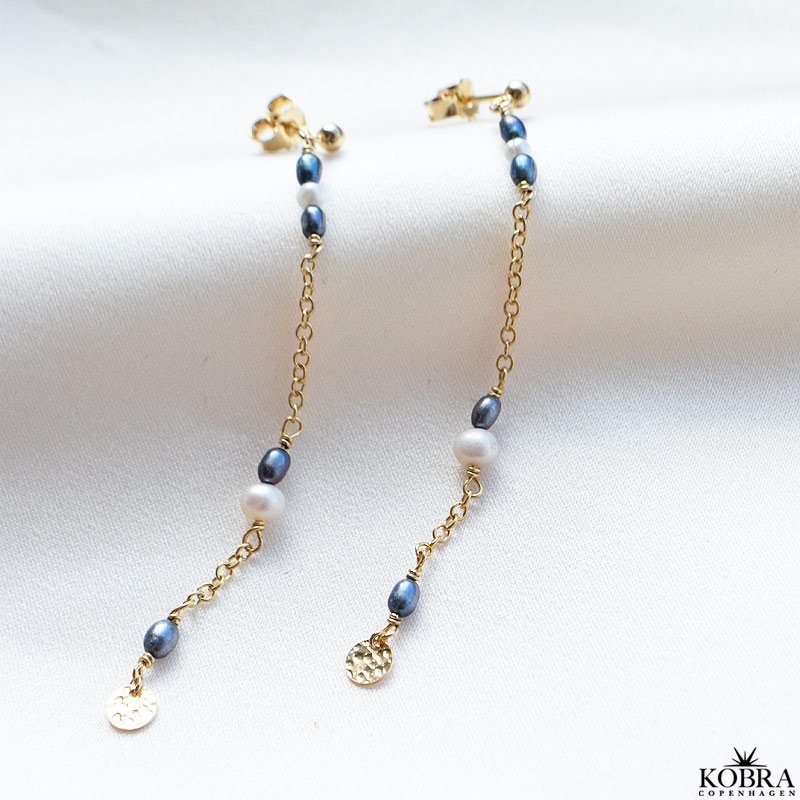 "Asta" gold earrings with genuine white and blue pearls