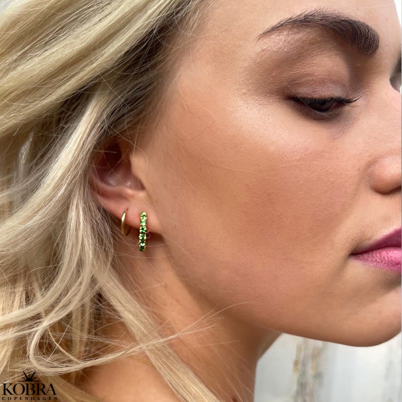 "Lemon" gold hoops with colored stones