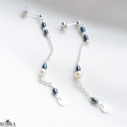"Asta" silver earrings with genuine white and blue pearls