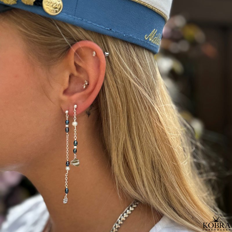 "Asta" silver earrings with genuine white and blue pearls