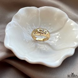 "Luna" stor chunky guld ring med hvide sten