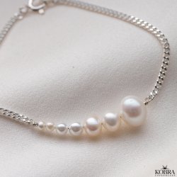 "Paloma" silver panzer chain bracelet with genuine pearls