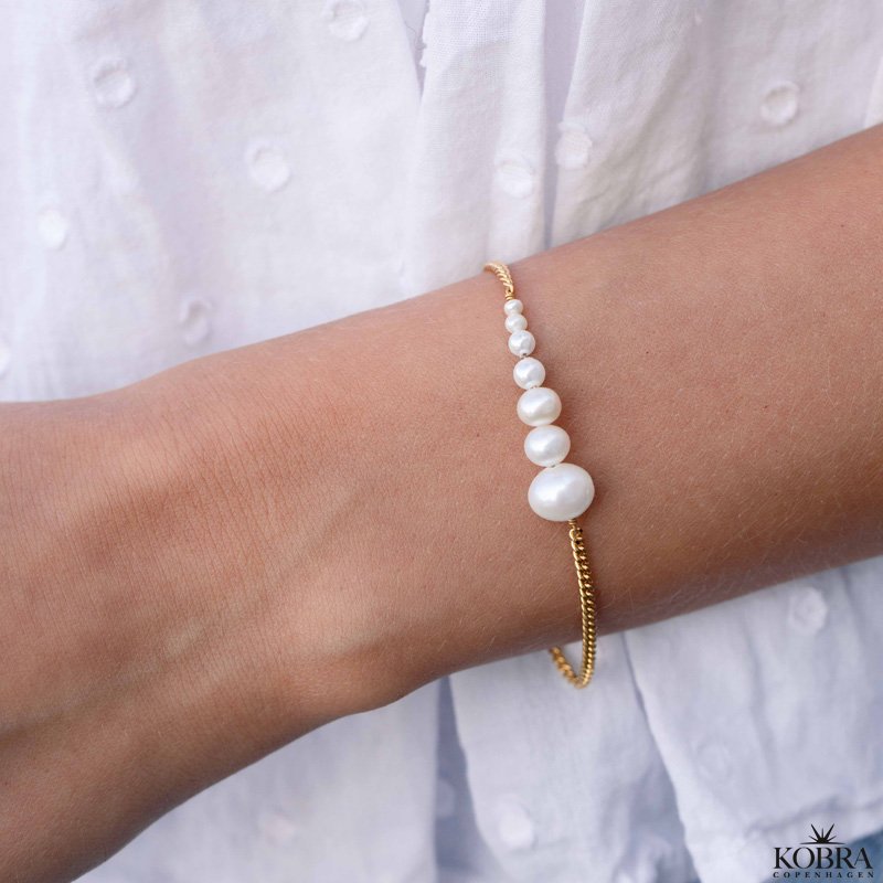 "Paloma" guld panzerkde armbnd med gte perler