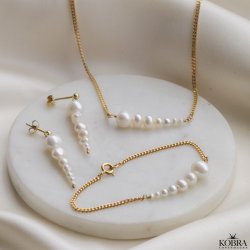 "Paloma" guld panzerkde armbnd med gte perler