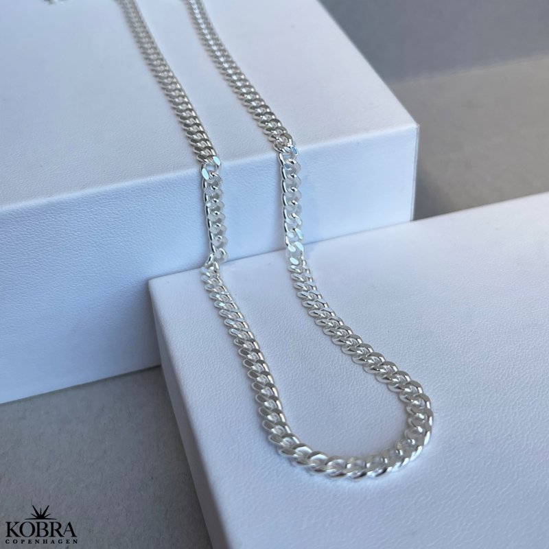 "Clinton" 4 mm panzer halskæde i sølv til mænd