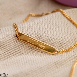 "Moment" Studenter smykke // armbånd i guld med gravering samt 2 mm panzerkæde