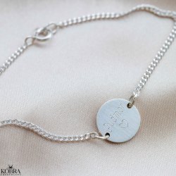 "Parker" 2 mm panzer armbnd i slv med personlig graveret amulet