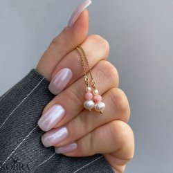 "Peach" guld retrde med hvide og lyserde perler