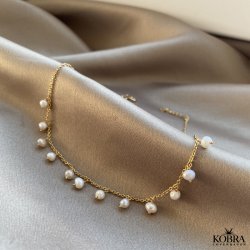 "Pearlina" 18 karat forgyldt ankelkde med ferskvandsperler