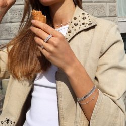 "Monaco" perle armbnd i slv med hvide ferskvandsperler