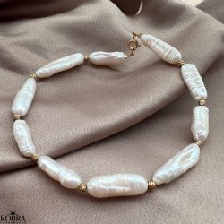 "Amanda" ankelkde med store gte ferskvandsperler med guldlukning