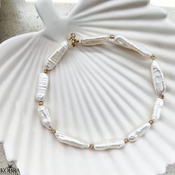 "Amanda" ankelkde med store gte ferskvandsperler med guldlukning