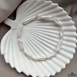 "Amanda" ankelkde med store gte ferskvandsperler med slvlukning