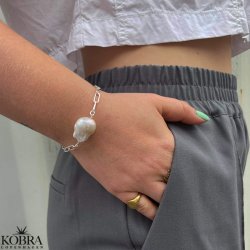 "Sarasota" slv armbnd med stor ferskvandsperle