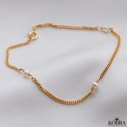 "Monroe" hndlavet guld ankelkde med hvide perler