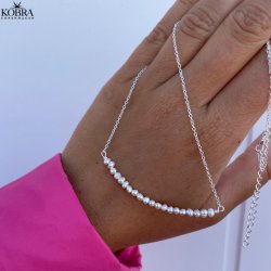 "String" slv perle halskde med gte hvide ferskvandsperler