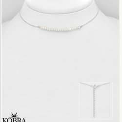 "String" slv perle halskde med gte hvide ferskvandsperler